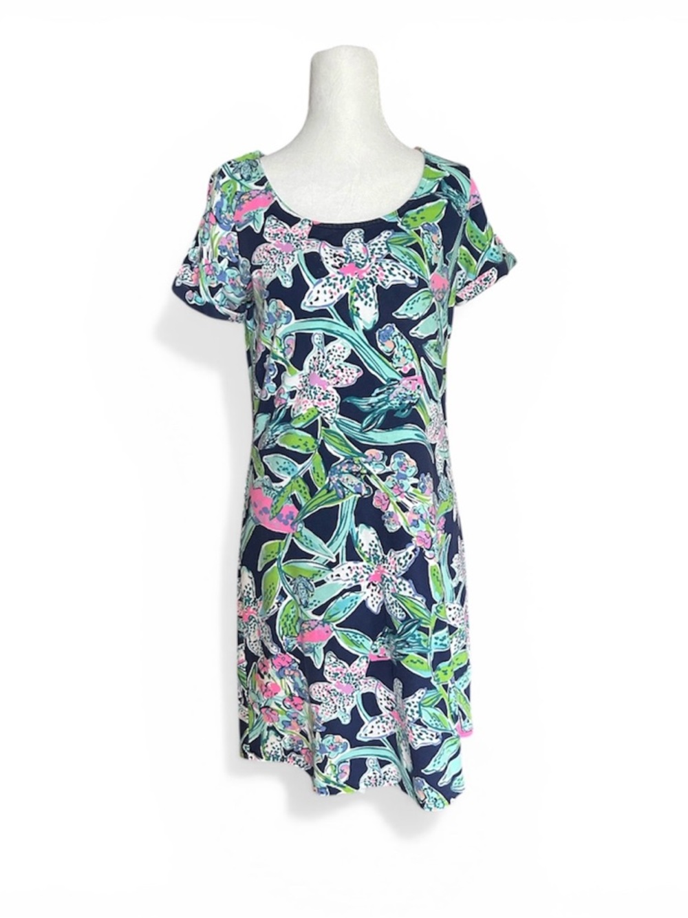 Lilly Pulitzer Tammy Dress Small S Bright Navy Sway This Way Floral Fish UPF 50+